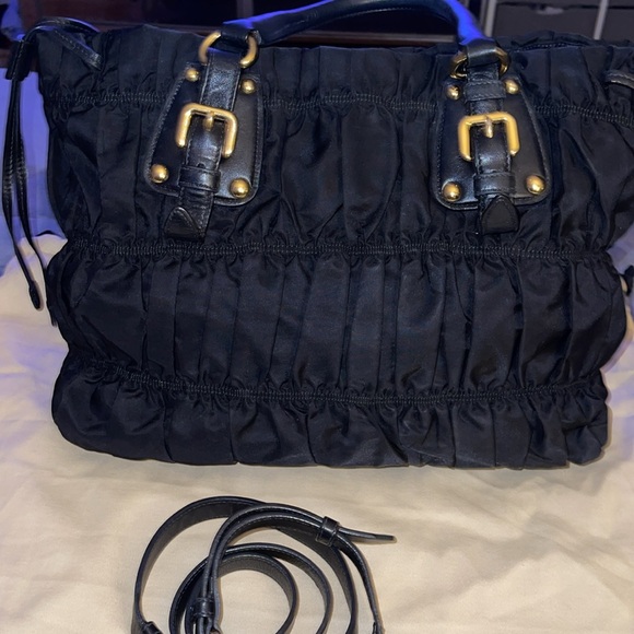 Preloved Prada Gaufre convertible satchel leather/nylon medium 2 way bag. - Picture 9 of 13